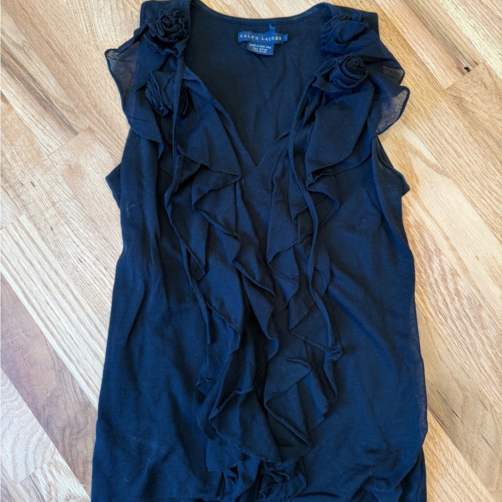 Vintage Ralph Lauren Black Ruffled Women's Top